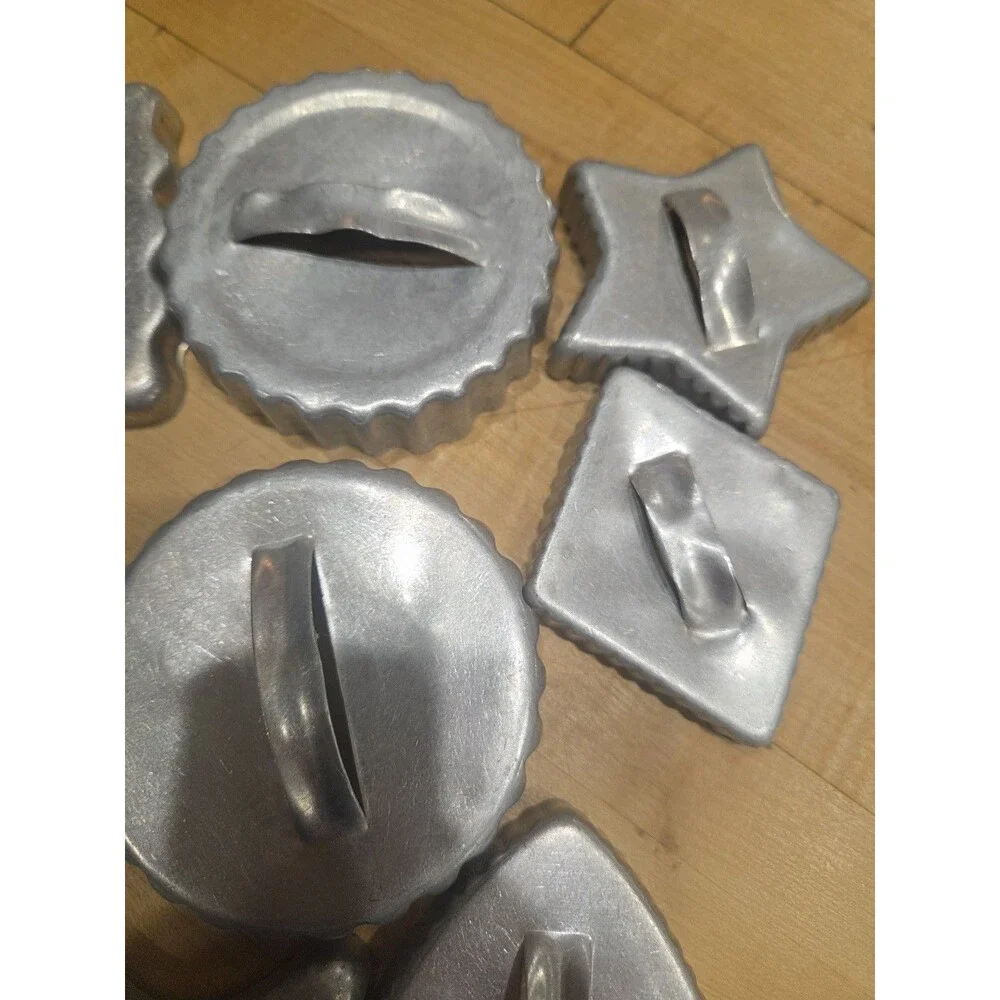 Lot of 11 Vintage Aluminum Cookie Cutters - Holiday Shapes & Arch Handles